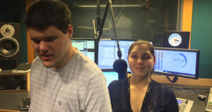 Northcott customer Aaron Newtown in the studio with Triple J presenter Nas Campanella