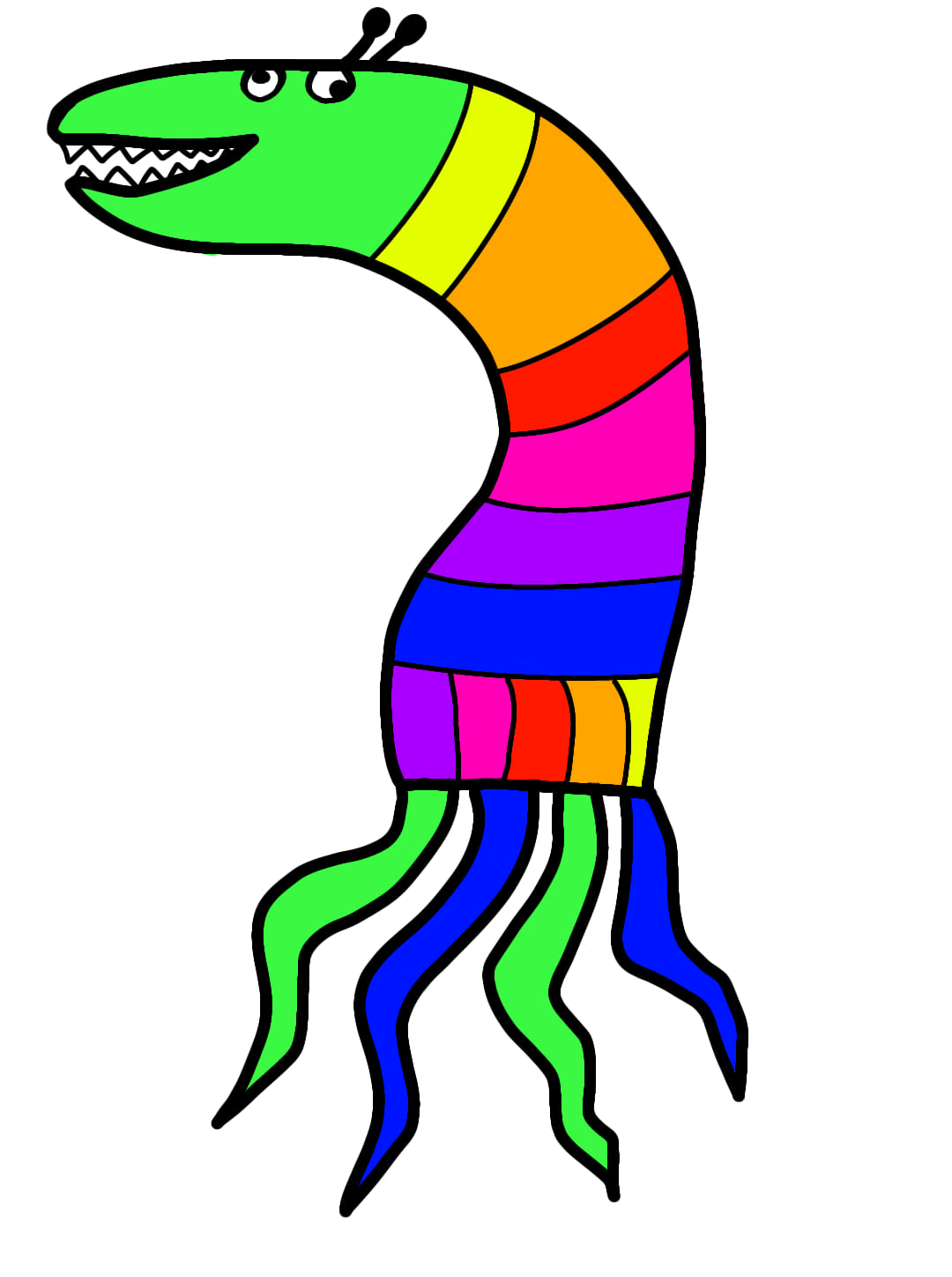 Drawing of a colourful sock monster