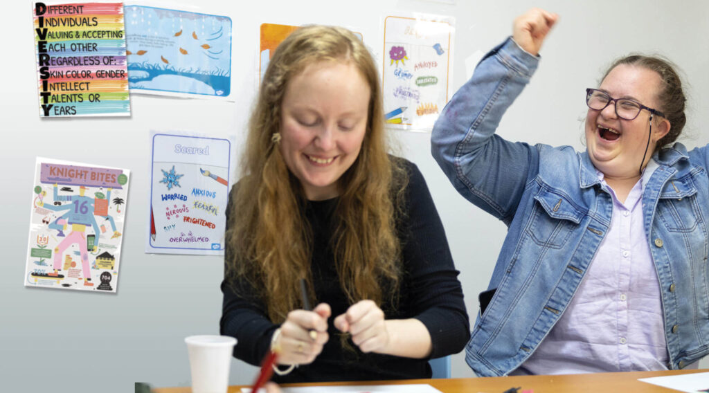 Northcott customers Raine and Lilly laugh together at craft table