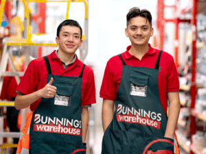 two young adults working at bunnings hardware