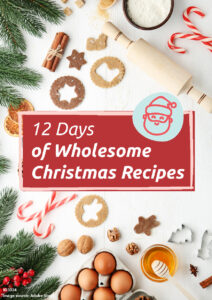 An image of the cover of the cookbook - there are photos of eggs, candy canes, gingerbread and a santa icon